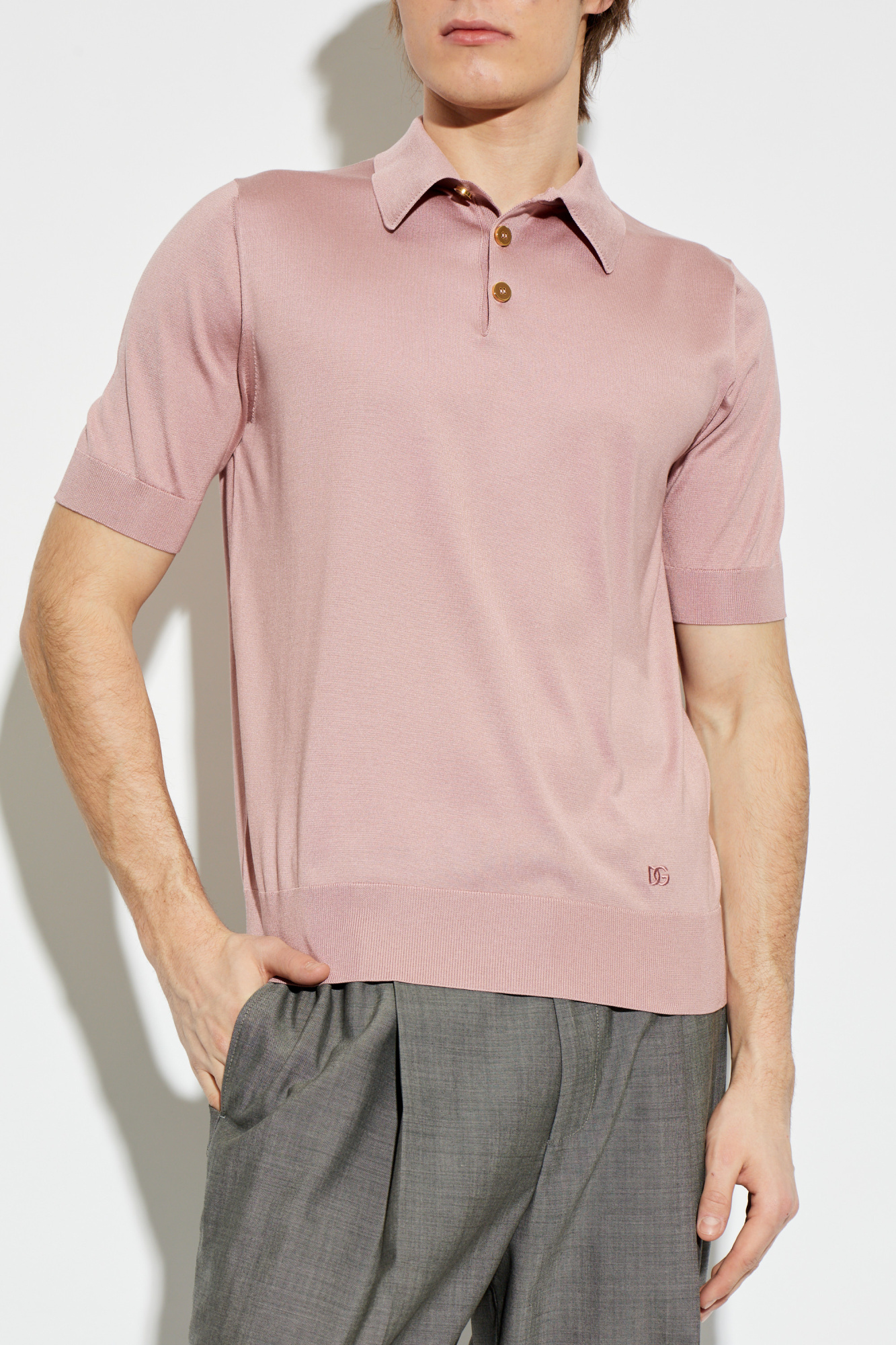 Dolce & Gabbana Silk polo with embroidered logo | Men's | Vitkac